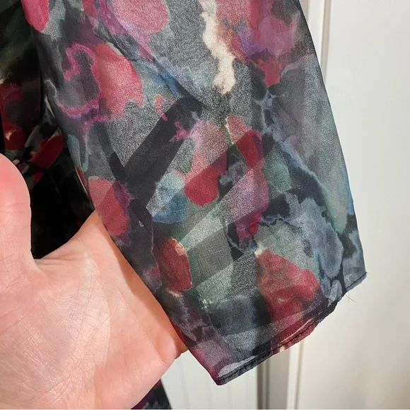 Badgley‎ Mischka Pleated Floral Gown Size 4 Gray Black Burgundy formal wedding